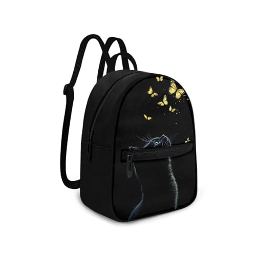 HUGS IDEA Black Cat Backpack for Women Butterfly Polyester Backpack for Lady Mini Backpacks for Women Travel Daypack Tote Bag for Teen Girls Rucksack for Work Outdoor Sports2