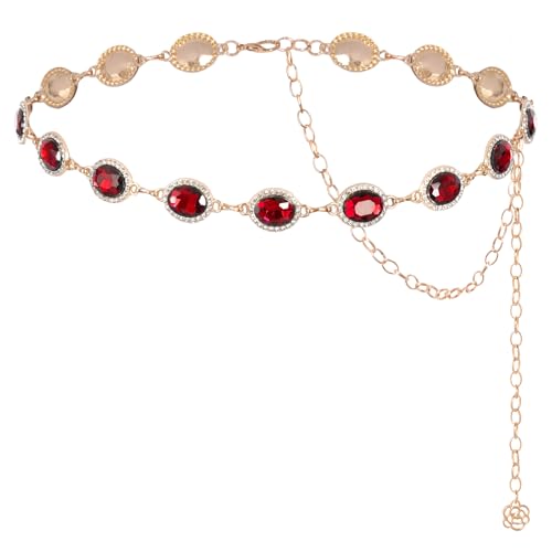 Red Gem Waist Belt Halloween Women Cosplay Waist Chain Adjustable Costume Rhinestone Belt for Cosplay Accessories