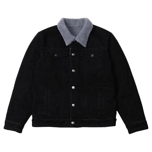 Veste en jean pour homme contre le froid col fourrure douce