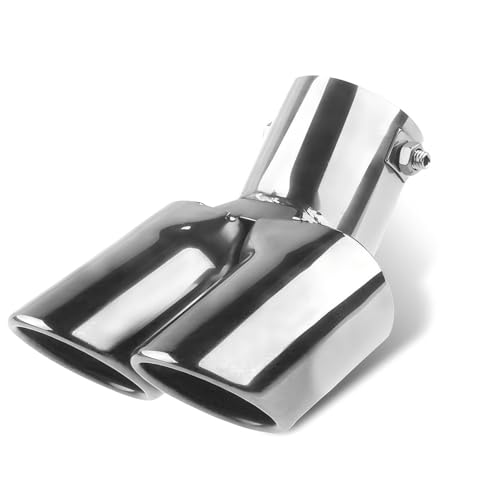Image of Arwrilt Dual Exhaust Tip, Stainless Steel Bending Muffler Exhaust with Bolt, 2.5" Inlet Dual Tail Pipe Muffler Tip, Exhaust Pipe Modification Accessories, Universal Muffler Tail for Cars (Silver)