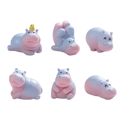 Psdndeww 6 figuras en miniatura de resinas de animales de hipopótamo para entusiastas de las manualidades y adornos únicos de jardín para mejorar el espacio