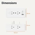 Amazon Basics Support mural Protector Power Strip avec 9-in-1 Le centre, 1080 Joules, 6 AC Des sorties, 1 USB-A et 2 USB-C (20W Chargement rapide), Blanc