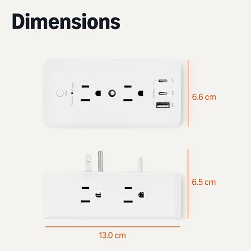Amazon Basics Wall Mount Surge Protector Power Strip with 9-in-1 Hub, 1080 Joules, 6 AC Outlets, 1 USB-A and 2 USB-C (20W Fast Charging), White image 5