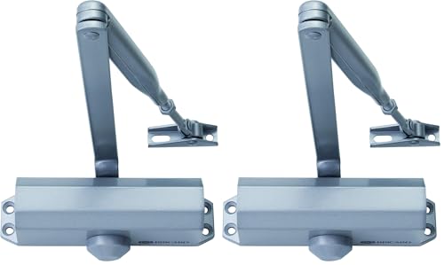 Bricard 6100107 Ferme-Porte à bras compas force 2 à 4 (jusqu'à 80kg), Technologie Pignon Crémaillère, coloris Argent (Lot de 2)