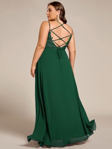 Image of Ever-Pretty Women's Pleated Backless Applique V Neck A Line Chiffon Sleeveless Plus Size Bridesmaid Dresses 01692-DA