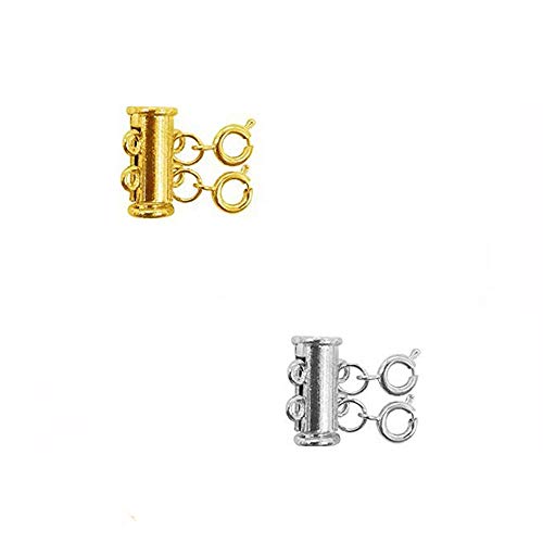 4 Pcs Layered Necklace Spacer Clasps, 2/3 Strands Slide Magnetic Tube Lock with Lobster Clasps Necklace Connector for Layered Bracelet, Necklace, Pearls, Jewelry and Crafts (Gold&Silver)