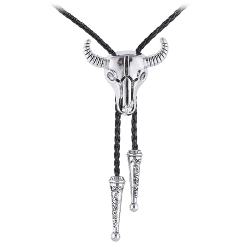 Image of Cowboy Bolo Tie for Men, Vintage Cow Skull Bolo Tie Necklace Native American Necktie for Men Women