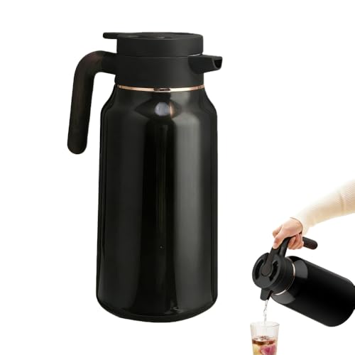 TCETCY Thermoskanne Edelstahl Kaffeekanne Thermo 2l Doppelwandige Isolierkanne Warmhaltekanne für Kaffee Teekanne Thermo Schwarz Hält 36h Heiß, 36h Kalt, Kaffeekanne für Kaffee, Tee, Wasser, Milch