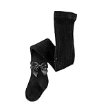Baby Girls’ Spring Autumn Cotton Knit Tights - Fashion Bowknot Design, Soft Pantyhose for Toddlers & Kids(Black,8-10Years)