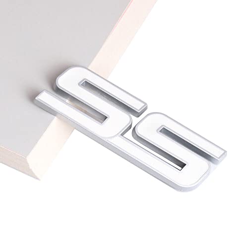 Image of 2Pc Trunk and Fender SS Emblem 10336980 3D Metal Badge Pearl Replacement for 2006 2007 2008 2009 2010 Impala Malibu HHR Cobalt SSR (White)