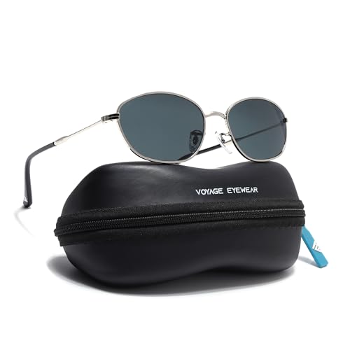 Image of Voyage Oval Polarized Sunglasses for Men & Women (Black Lens | Grey Frame - MG7625)