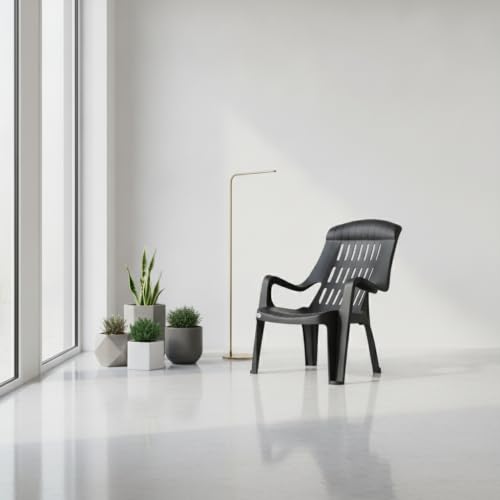 Image of SkyGlamour Supreme Comfy Comfort Relax Plastic Chair for Living Room | Garden | Living Room | Balcony | Indoor and Outdoor Use | Color: Black; Set of 1 Chair