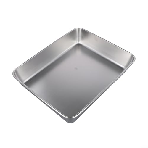 Bandeja rectangular de acero inoxidable para servir alimentos con acabado de espejo, diseño de borde profundo para comidas, ensaladas, frutas, apto para lavavajillas, bandeja plateada resistente para