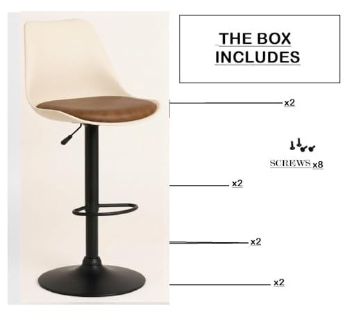 Image of 360 REVOLVING Height Adjustable BAR Stool /Kitchen Chair Suitable for Kitchen, Cafeteria, Dining, Office,Shops (Set of 2) (Cream and Brown)