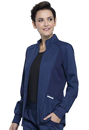 Cherokee Womens Zip Up Scrub Jackets With Breathable Mesh And Shirttail Hemline Ww301, Xl, Navy #TOP3