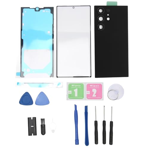 Yoidesu Back Cover and Front Glass Screen Replacement Set for Galaxy S23 Ultra, Phone Rear Glass Cover Housing Battery Door with Pre Installed Lens and Adhesive Repair Kit