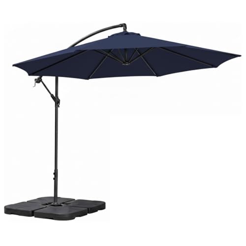 Kit Ombrelone Lateral Suspenso 3m Kauai + Base 60 Litros Quadrada Piscina Jardim (Azul)