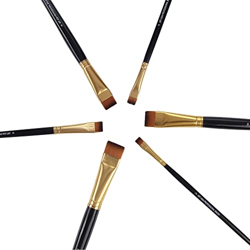 Image of Art Asia Wood Short Hair Flat Synthetic Painting Brush Set of 6pc for Watercolor,Acrylic & One Stroke Painting