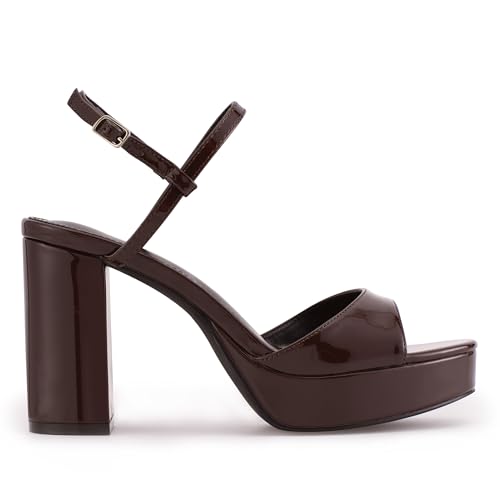 Taytoe Black/Burgundy Platform Chunky Heels for Women, Open Round Toe 4 inch High Heeled Sandals with Buckle Ankle Starp2