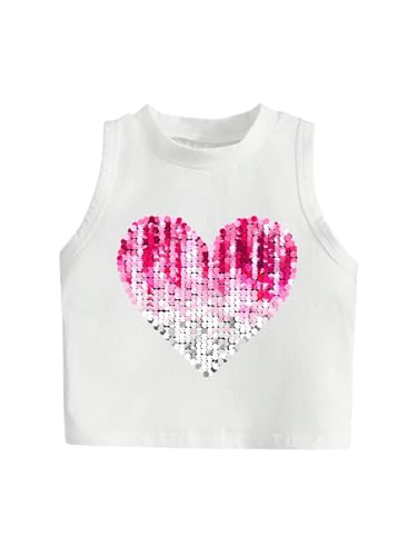 GORGLITTER Girl's Tank Tops Heart Print Sleeveless Crew Neck Summer Cute Crop Tops