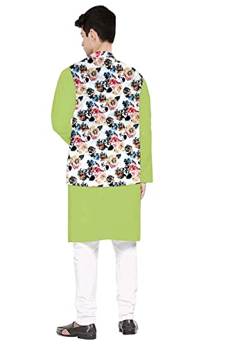 Image of Os Men's & boy kurta pyjama set with nerhu jackets (Multi printed) in cotton (baap beta|father son|)