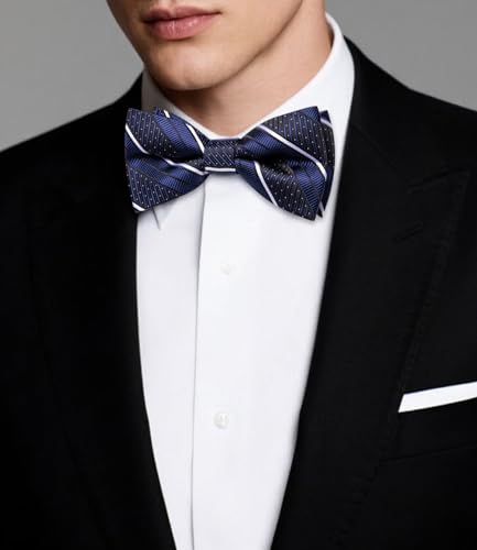 Image of Dubulle Mens Paisley Striped Bowtie Set Pre-tied Bowtie for Men and Pocket Square Set Wedding Business
