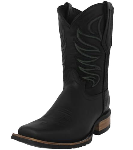 Texas Legacy Mens Black Western Dress Cowboy Boots Leather Rubber Sole Square Toe