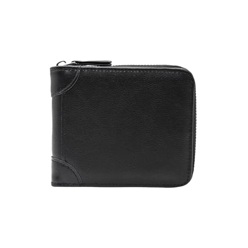 LJCZKA Mens Leather Zipper Wallet RFID Large Capacity Bifold Multi-card Holder Wallets Coin Cash Purse with ID Window (Black)