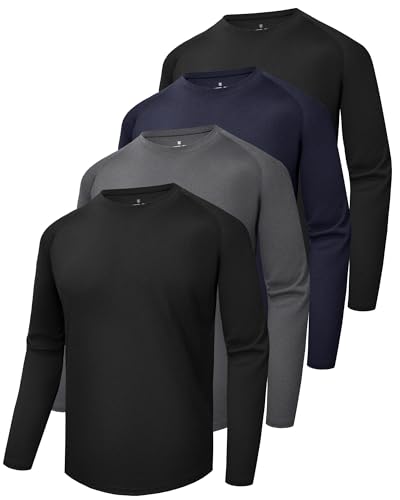 4 Pack Long Sleeve Shirts for Men - Quick Dry Moisture Wicking Sun Protection Tshirts for Fishing Workout Athletic Casual Gym