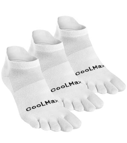 Toe Socks for Men and Women Coolmax Five Finger No Show Athletic Running High Performance Lightweight 3 Pairs