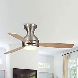 Ventilador Empotrable Parrot Uncle Ventiladores de techo con luces y mando a distancia Ventilador de techo de perfil bajo de montaje empotrado de 122 cm con lámparas LED y motor reversible, níquel