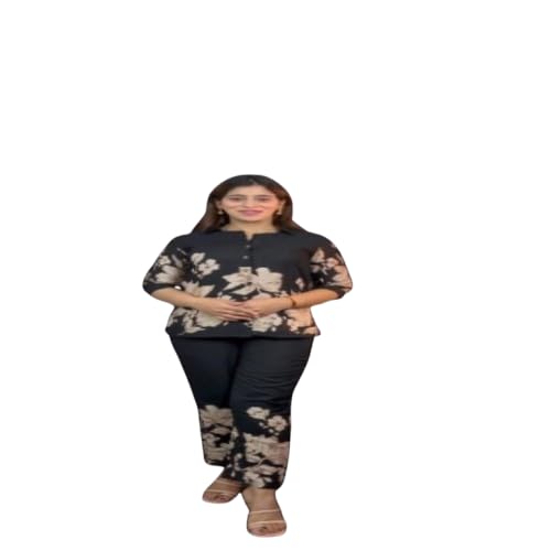 Women's Floral Print Shirt and Palazzo Co-ords Set, Black and Beige, Two-Piece Outfit-image-21
