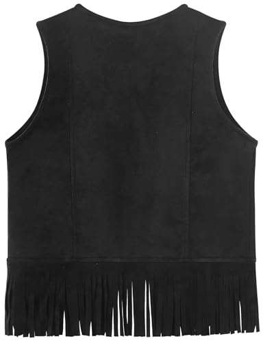 Image of Spring&Gege Boys Western Faux Suede Fringe Vest Sleeveless Cowboy Tassel Waistcoat Vintage Jacket Cardigan 5-14 Years