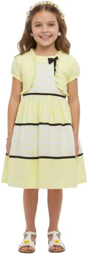 Image of ToBeInStyle Girls Two Piece Short Sleeve Dress and Matching Bolero Crop Cardigan Assorted Prints Cotton Blend Summer Outfit
