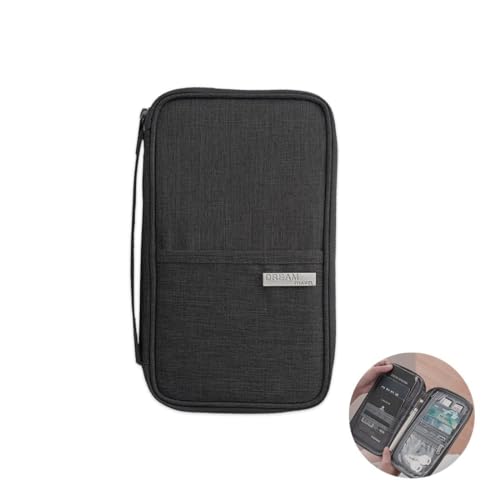PLABBDPL Portadocumentos para Viajes, Cartera de Viaje Cartera Pasaporte Parta Pasaporte Familiar con RFID Organizador de Documentos 5 Pasaportes,Tarjeta de Crédito, Carnet de Identidad, Llaves, Negro
