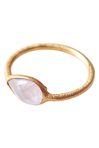 Vurmashop Anillo con Cuarzo Rosa de Oro 18k para Mujer - Anillo de diseño con Piedra semipreciosa (16,5)