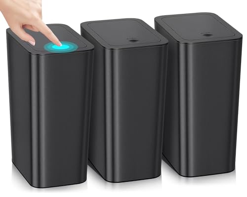 Image of RTWDKFQ 3 Pack Bathroom Small Trash Can with Lid,10L / 2.6 Gallon Slim Garbage Bin Wastebasket with Pop-Up Lid for Bedroom, Office, Kitchen, Dorm, Fits Under Desk