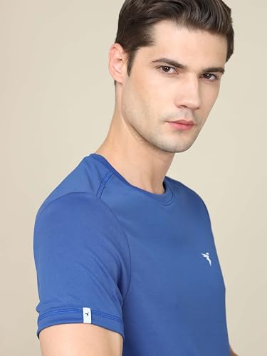 Image of TECHNOSPORT Men's Slim Fit Polyester Activewear Sports T-Shirt with Moisture-Wicking Comfort for Workout, Running & Gym