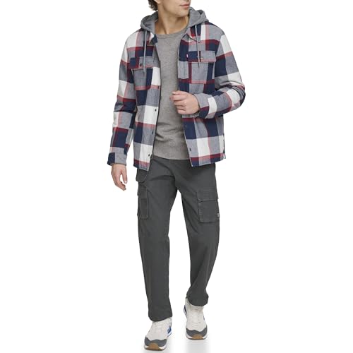 Image of Levi's mens Plaid Sherpa Lined Hooded Shirt Jacket (Regular & Big & Tall Sizes)