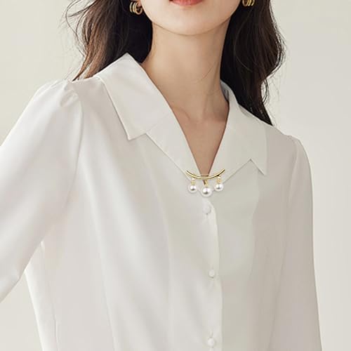 Image of Pearl Brooch Pins, Faux Pearl Rhinestones Collar Brooches,Brooch Pins for Women Clothing Dress Pants