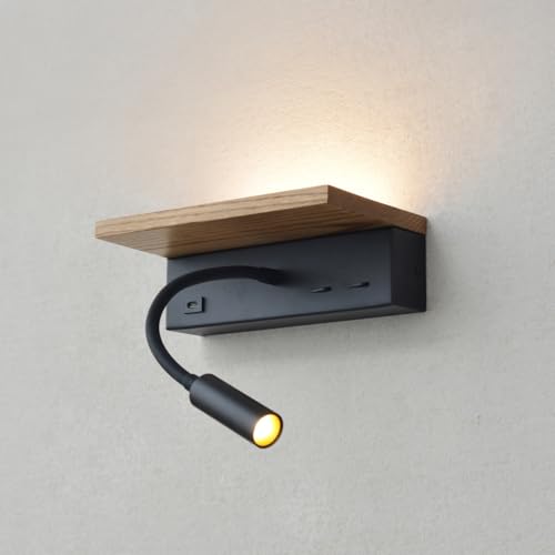 Lampada da Parete per Camera Letto Legno,Lampada da Comodino Funzione di Ricarica Tipo C,Lampada da Lettura LED 3W da Parete,Lampada Moderna 13W con Interruttore per Corridoio,Hotel,Braccio Flessibile