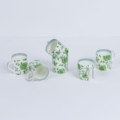 Image of GOLDEN QUEEN'S Handcrafted Floral Tea Cups - Set of 6 | Perfect for Daily Use, Elevate Your Tea and Coffee Experience - Jade Bloom