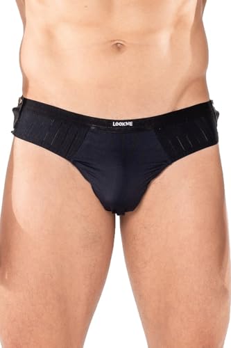 Sous-vêtements érotiques latex et cuir femme LOOK ME String noir Jumbo Run LM2202-57BLK