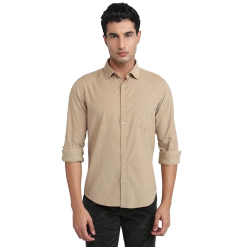 Image of Park Avenue Men Slim Fit Solid Pattern Pure Cotton Semi Cut Away Collar Full Sleeve Casual Shirt