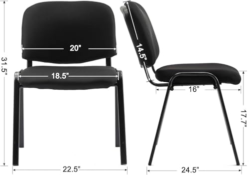 Image of HNY Black Waiting Room Stackable Chairs Mesh Ergonomic Reception Chairs Set of 10 Conference Desk Guest Chair for Meeting Room, Office, Lobby, Events, Hall