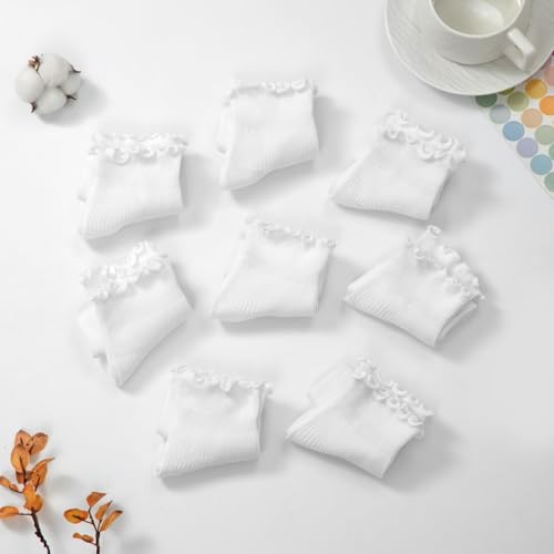Image of 8 Pairs Cute Ruffle Frilly Ankle Socks Women, Lace Lettuce Socks