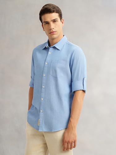 Image of Thomas Scott Men's | Solid | Premium Linen Blend | Spread Collar | Summer Wear | Long Sleeve | Shirts for Men