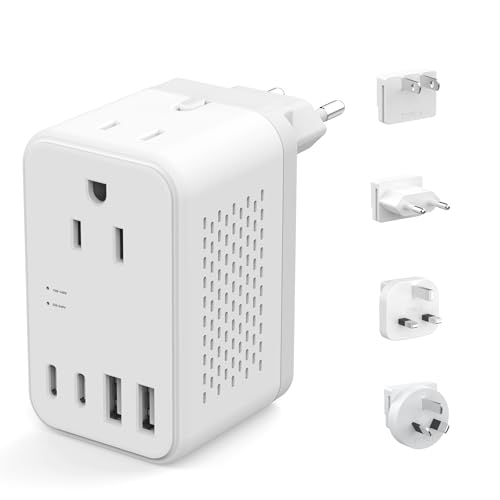 2000W 220V to 110V Voltage Converter US to Europe, Power Converter with Type C, A, G, I Plugs, 2 USB C & 2 USB A Ports, European Travel Converter for Hair Dryer, Curling Iron, Straightener, Chargers