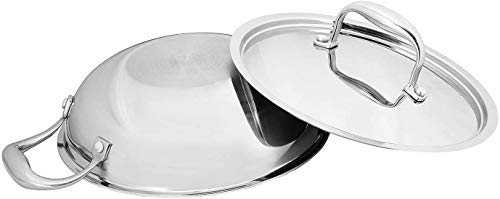 Vinod Stainless Steel Platinum Triply Kadai with Lid, 32 cm, 5.2 Liter, Silver (Induction Friendly) 3 Gallery Image Vinod Stainless Steel Platinum Triply Kadai with Lid, 32 cm, 5.2 Liter, Silver (Induction Friendly) 3 Gallery Image