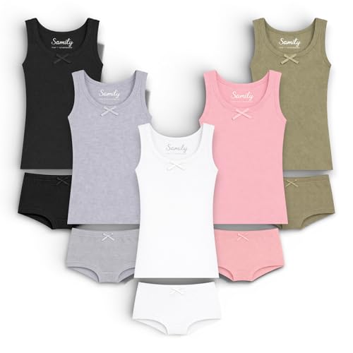 SAMILY Mädchen Unterhosen Unterhemd Set 10er Pack Unterwäsche Baumwolle 134 140